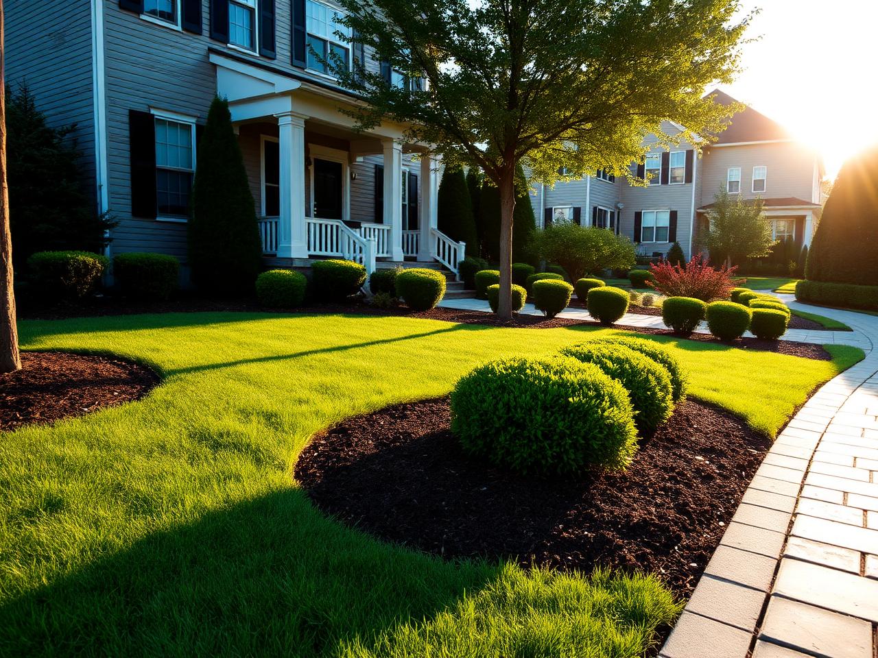 Manicured landscaped front yard