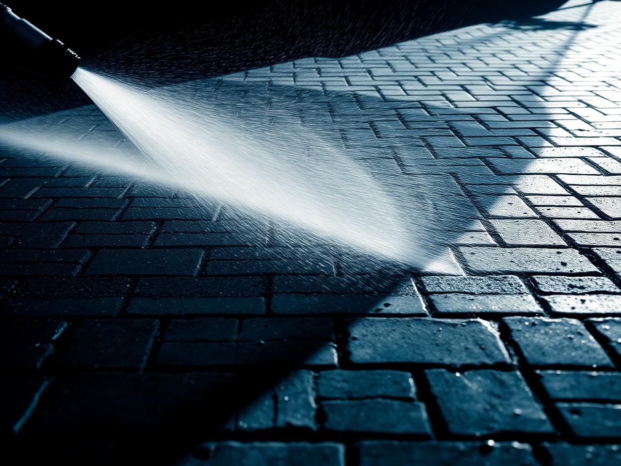 Pressure washing a brick walkway